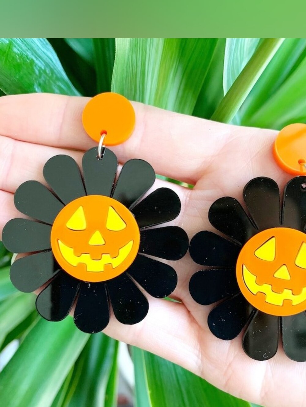Pumpkin Daisy Fall Halloween Acrylic Earrings
